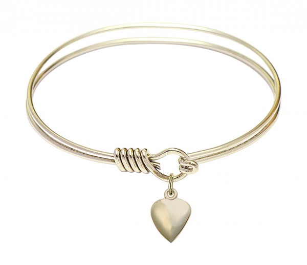 Smooth Bangle Bracelet with a Puff Heart Charm - Gold