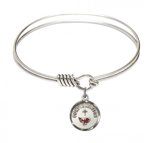 Smooth Bangle Bracelet with a Red Dove Charm - Silver