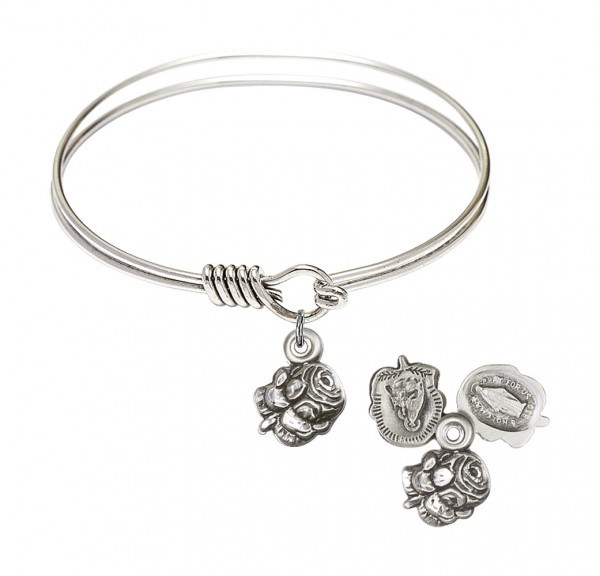 Smooth Bangle Bracelet with a Rosebud Charm - Silver