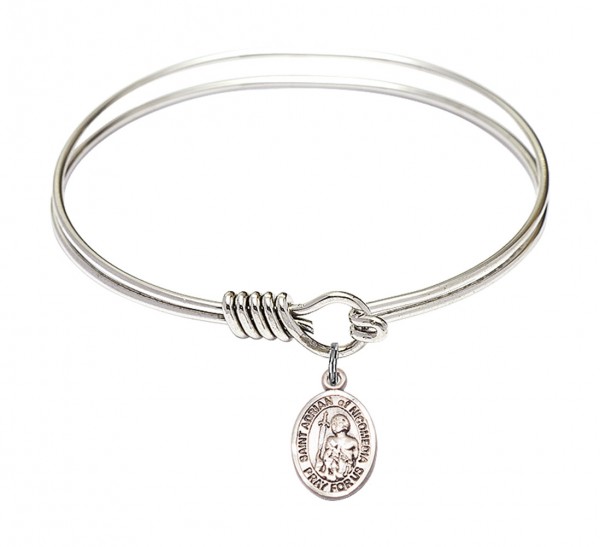 Smooth Bangle Bracelet with a Saint Adrian of Nicomedia Charm - Silver