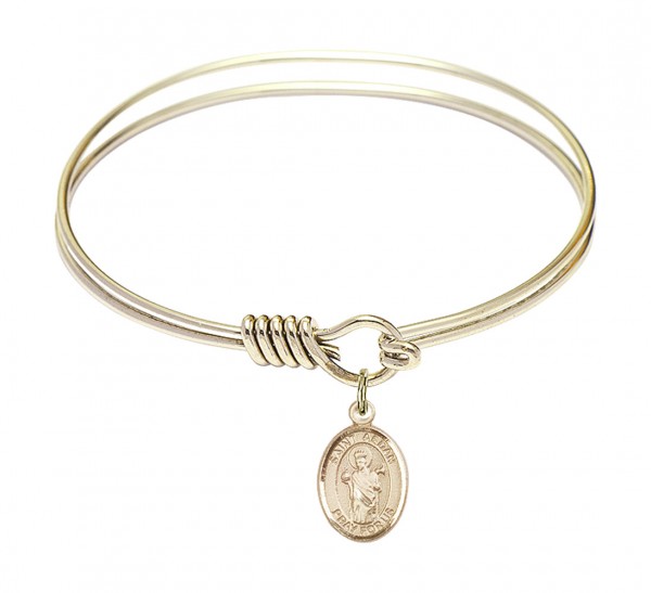 Smooth Bangle Bracelet with a Saint Aedan of Ferns Charm - Gold