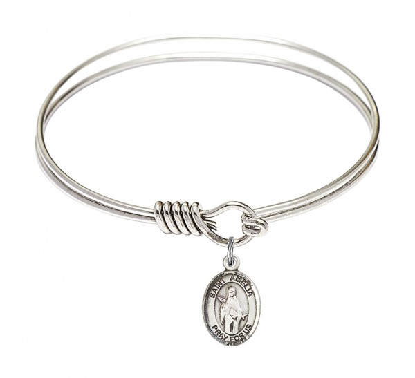 Smooth Bangle Bracelet with a Saint Amelia Charm - Silver