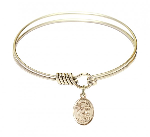 Smooth Bangle Bracelet with a Saint Anthony of Padua Charm - Gold