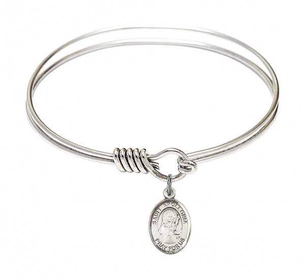 Smooth Bangle Bracelet with a Saint Apollonia Charm - Silver