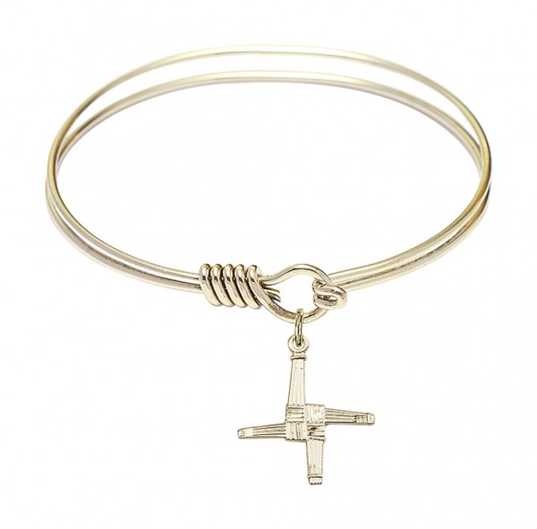 Smooth Bangle Bracelet with a Saint Brigid Cross Charm - Gold