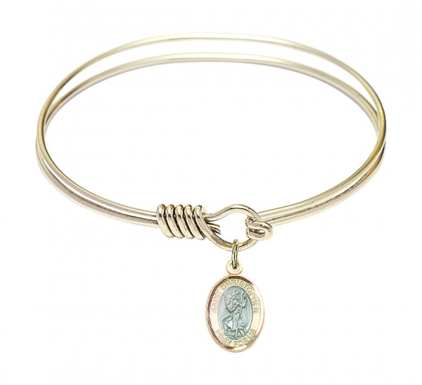 Smooth Bangle Bracelet with a Saint Christopher Charm - Gold