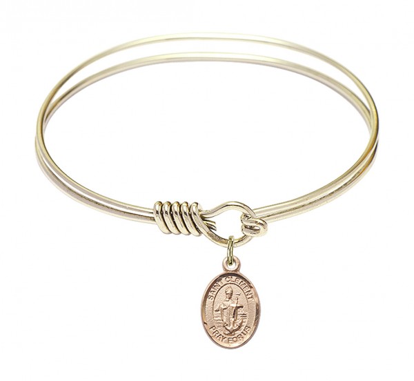 Smooth Bangle Bracelet with a Saint Clement Charm - Gold
