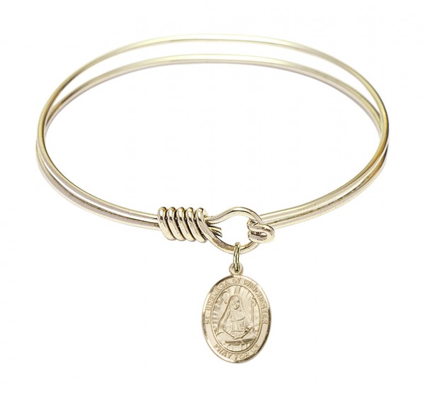 Smooth Bangle Bracelet with a Saint Edburga of Winchester Charm - Gold
