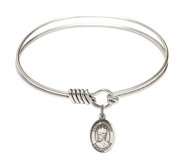 Smooth Bangle Bracelet with a Saint Edward the Confessor Charm - Silver