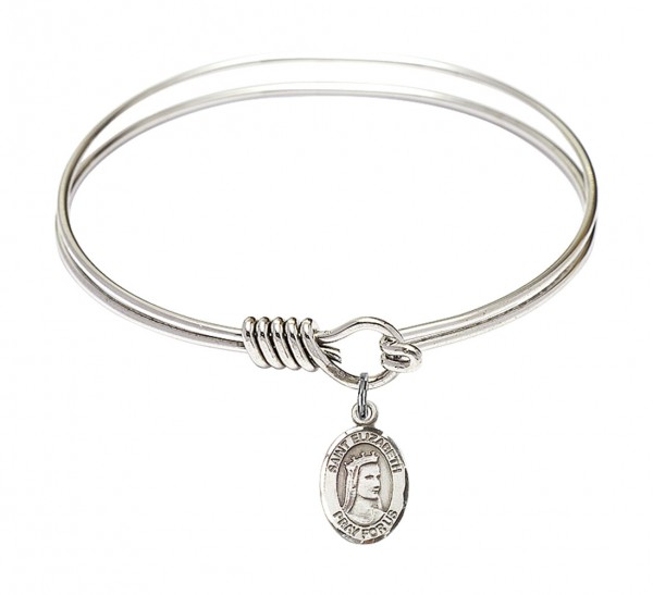 Smooth Bangle Bracelet with a Saint Elizabeth of Hungary Charm - Silver