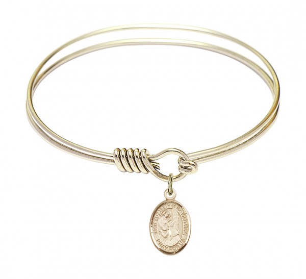 Smooth Bangle Bracelet with a Saint Elizabeth of the Visitation Charm - Gold
