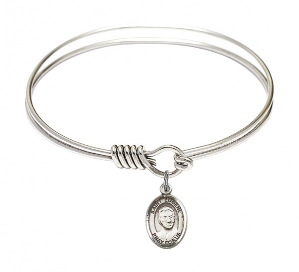Smooth Bangle Bracelet with a Saint Eugene de Mazenod Charm - Silver