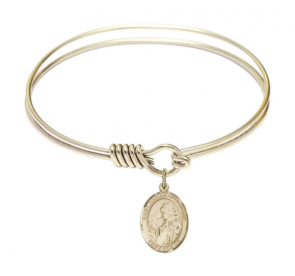 Smooth Bangle Bracelet with a Saint Finnian of Clonard Charm - Gold