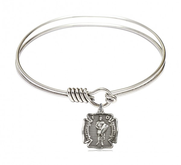 Smooth Bangle Bracelet with a Saint Florian Charm - Silver