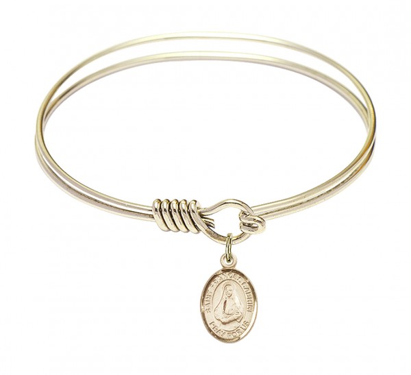 Smooth Bangle Bracelet with a Saint Frances Cabrini Charm - Gold