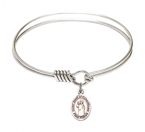 Smooth Bangle Bracelet with a Saint John of Capistrano Charm - Silver