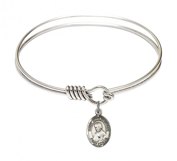 Smooth Bangle Bracelet with a Saint John Neumann Charm - Silver