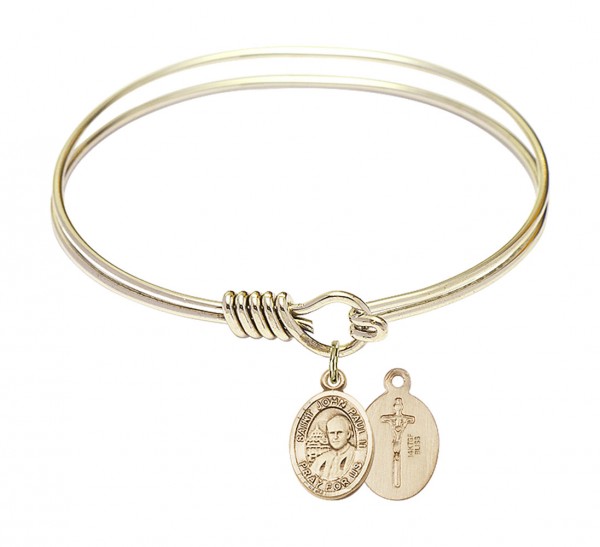 Smooth Bangle Bracelet with a Saint John Paul II Charm - Gold