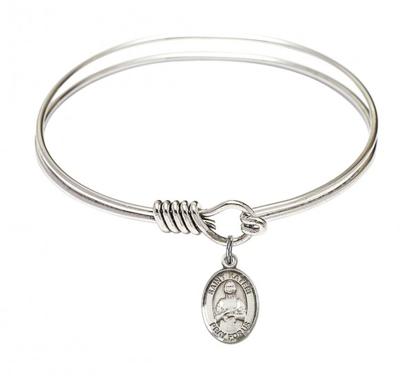 Smooth Bangle Bracelet with a Saint Kateri Tekakwitha Charm - Silver