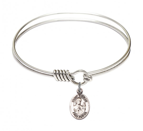 Smooth Bangle Bracelet with a Saint Kieran Charm - Silver