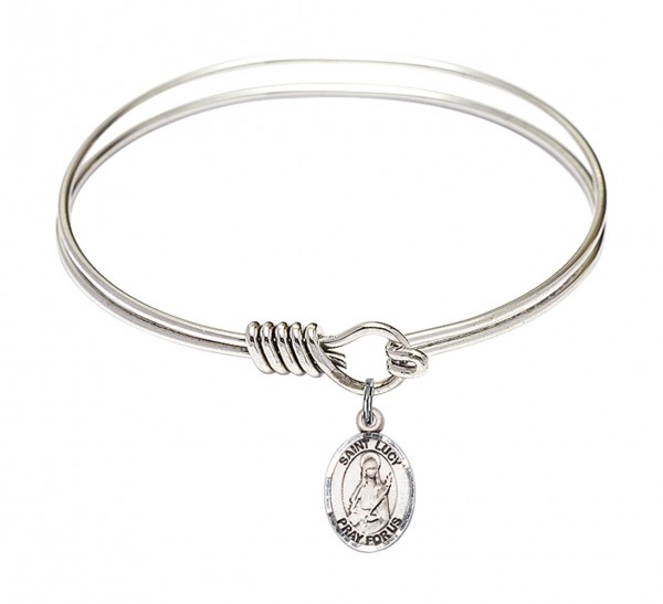 Smooth Bangle Bracelet with a Saint Lucy Charm - Silver