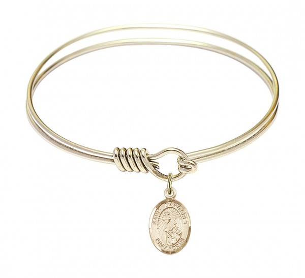 Smooth Bangle Bracelet with a Saint Margaret Mary Alacoque Charm - Gold