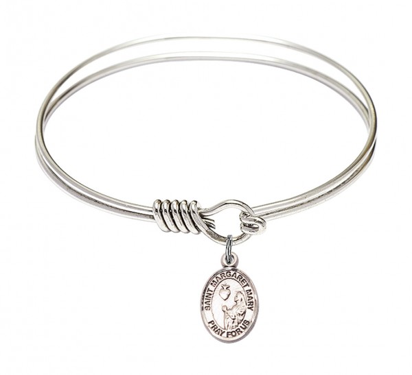 Smooth Bangle Bracelet with a Saint Margaret Mary Alacoque Charm - Silver