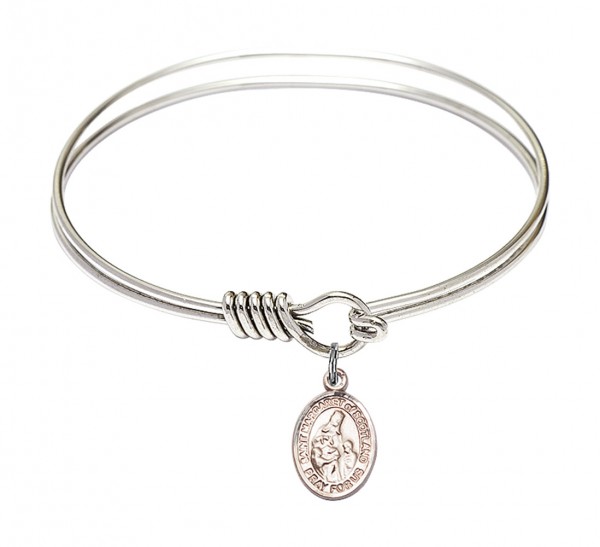 Smooth Bangle Bracelet with a Saint Margaret of Scotland Charm - Silver