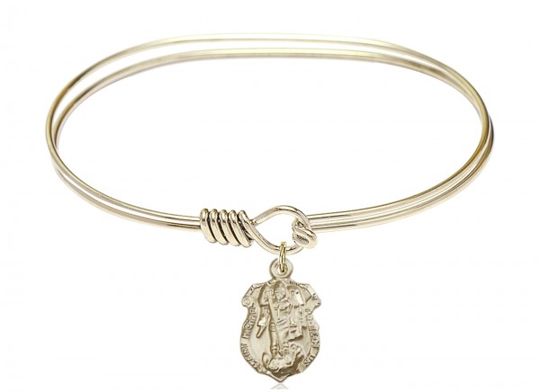 Smooth Bangle Bracelet Saint Michael Shield Charm - Gold
