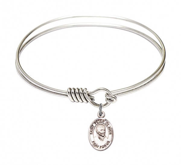 Smooth Bangle Bracelet with a Saint Peter Claver Charm - Silver