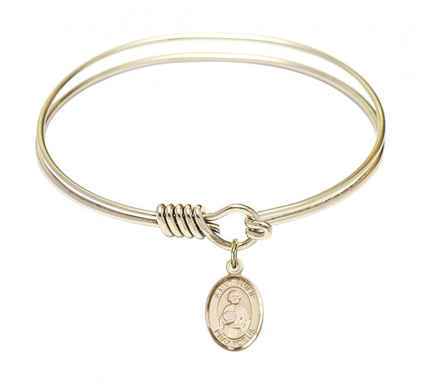 Smooth Bangle Bracelet with a Saint Philip the Apostle Charm - Gold