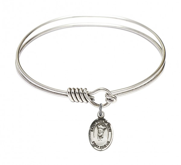 Smooth Bangle Bracelet with a Saint Philip Neri Charm - Silver