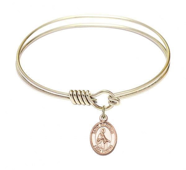 Smooth Bangle Bracelet with a Saint Remigius of Reims Charm - Gold