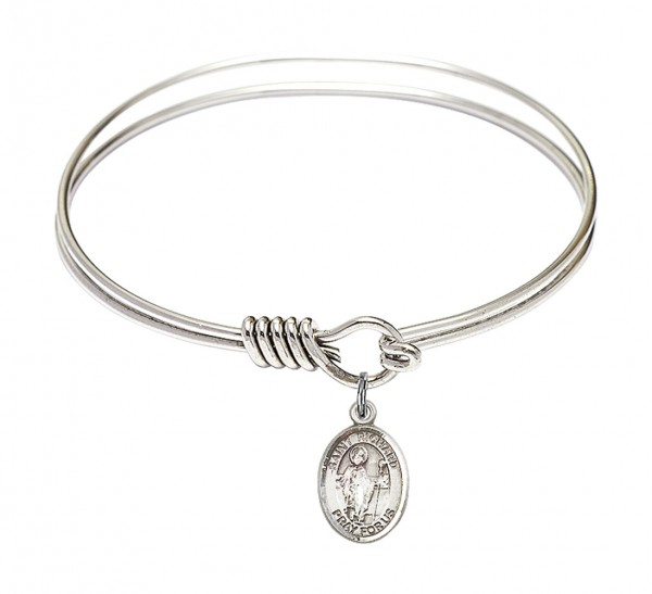 Smooth Bangle Bracelet with a Saint Richard Charm - Silver