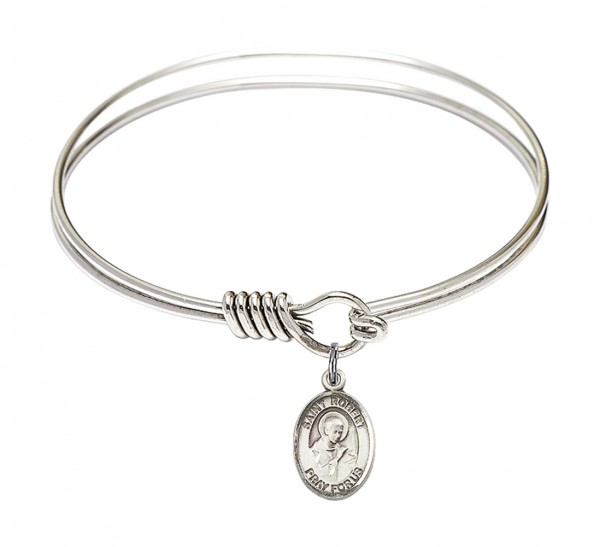 Smooth Bangle Bracelet with a Saint Robert Bellarmine Charm - Silver