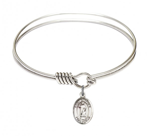 Smooth Bangle Bracelet with a Saint Stephen the Martyr Charm - Silver