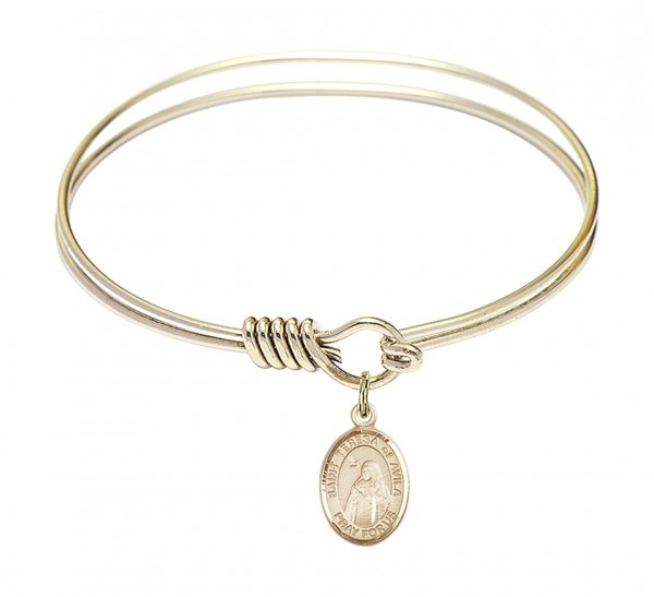 Smooth Bangle Bracelet with a Saint Teresa of Avila Charm - Gold