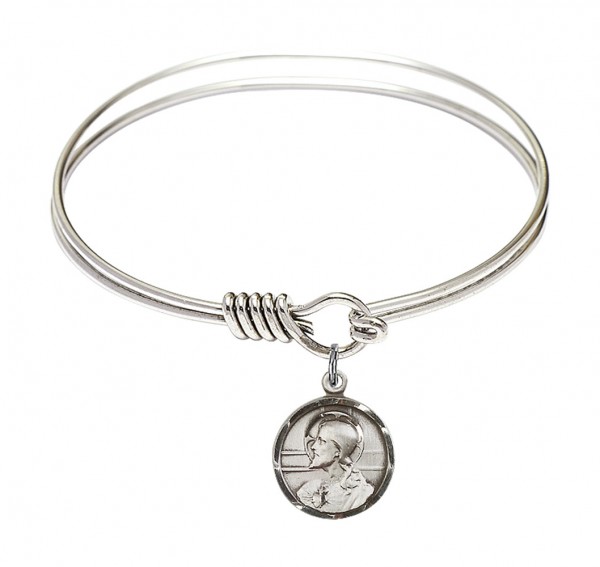 Smooth Bangle Bracelet with a Scapular Charm - Silver