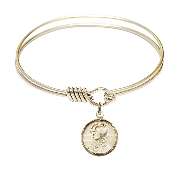 Smooth Bangle Bracelet with a Scapular Charm - Gold