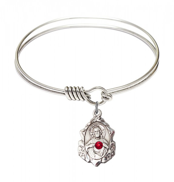 Smooth Bangle Bracelet with a Scapular Charm - Red | Silver