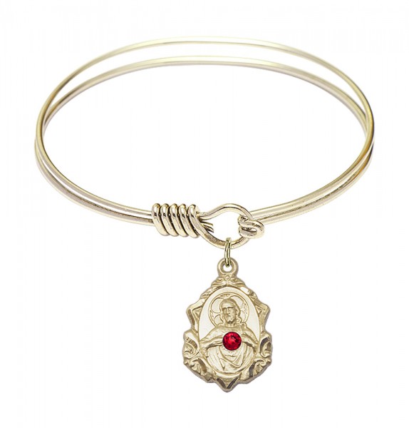 Smooth Bangle Bracelet with a Scapular Charm - Red | Gold