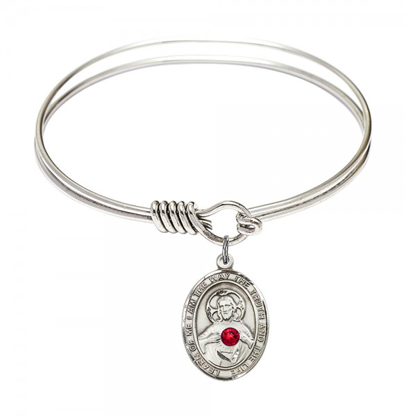 Smooth Bangle Bracelet with a Scapular Charm - Red | Silver