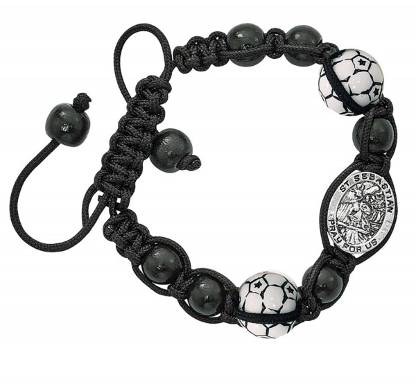 Soccer Bracelet with Saint Sebastian Medal - Black