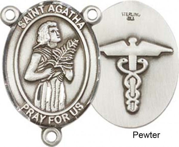 St. Agatha Nurse Rosary Centerpiece Sterling Silver or Pewter - Pewter