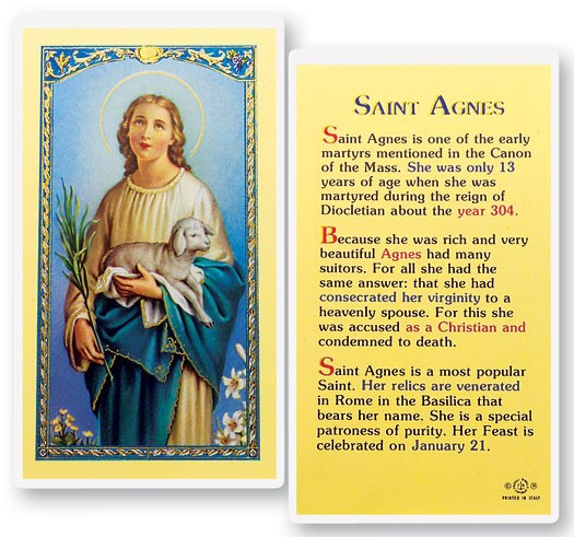 St. Agnes Biography Laminated Prayer Card - 1 Prayer Card .99 each