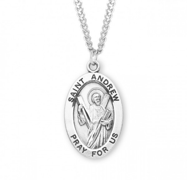 St. Andrew Oval Medal and Chain - Sterling Silver