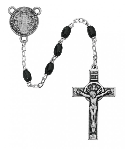 St. Benedict Black Bead Rosary - Black