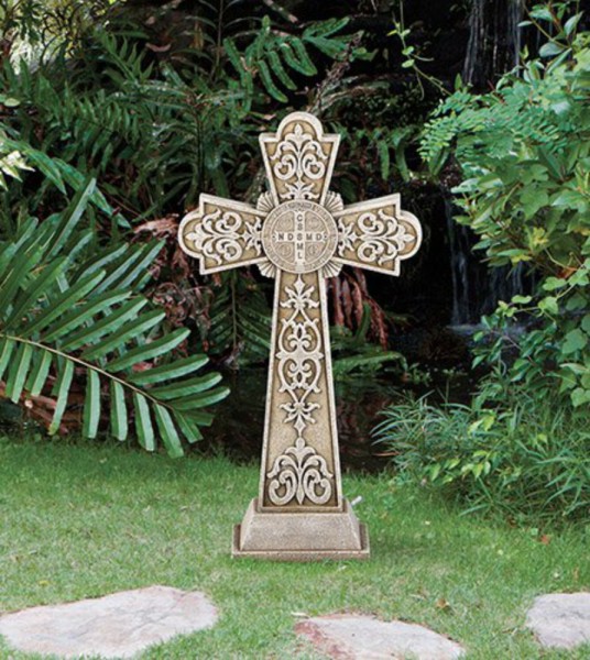 St. Benedict Garden Cross 24&quot; High - Stone Finish