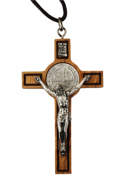 St. Benedict Olive Wood Crucifix, 3 inches - Brown
