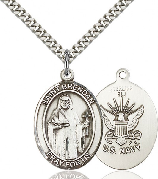 St. Brendan the Navigator Navy Medal - Sterling Silver